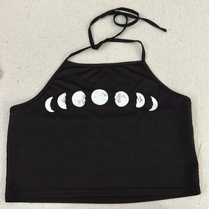 Black ‘Moon phases’ Cropped Halter Top (M)